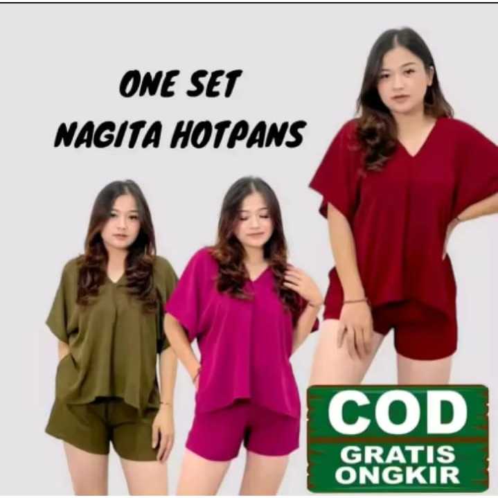 Setelan Baju Wanita Oneck Oversize One Set / NINA LONG SQUARE/ Atasan Nagita krinkleAirflow / NAGITA