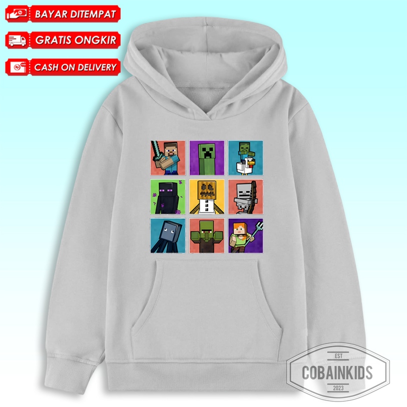 ( BISA COD ) Jaket Hoodie Anak MINECRAFT POCKET EDITION ALL CHARACTER Unisex  / Jaket Hoodie MINECRA