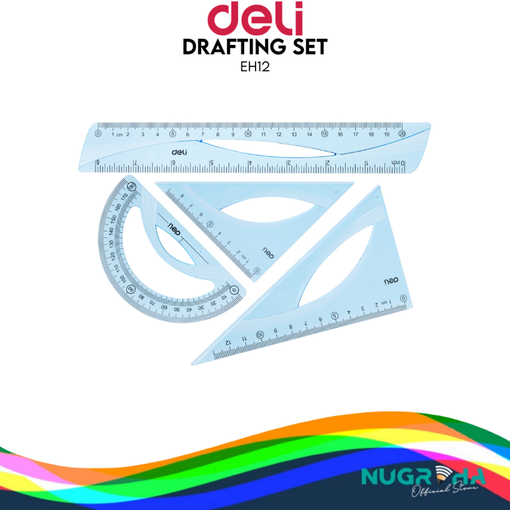 

DELI h12 PENGGARIS SET SEGITIGA SAMA KAKI SEGITIGA SIKU-SIKU BUSUR GARISAN PENGGARIS