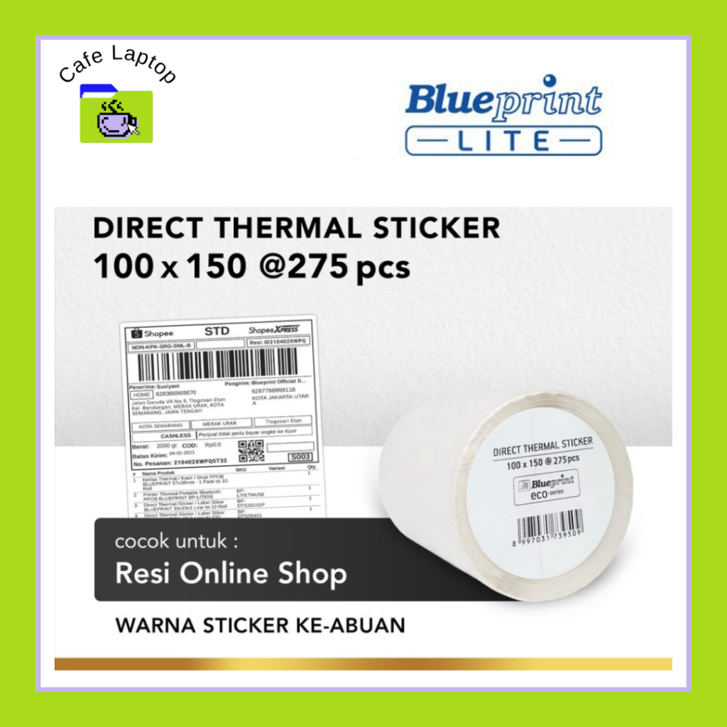 

BLUEPRINT Direct Thermal Sticker ECO 100x150x1 Line isi 275 pcs 1 ROLL