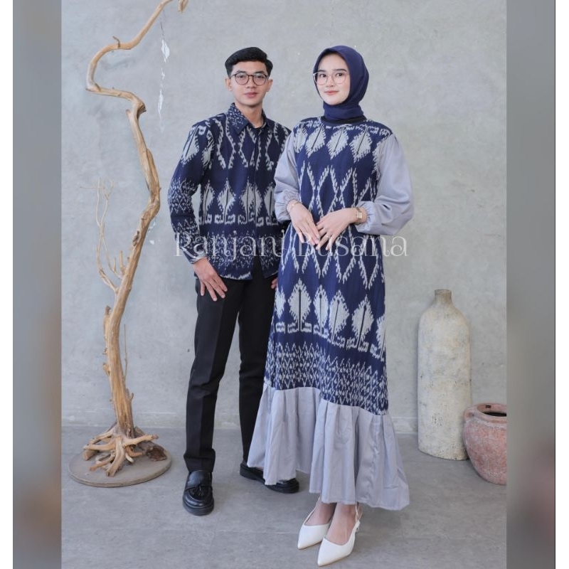 RANJANI - BAJU TENUN COUPLE DRESS KARINA NAVI TENUN BAJU SARIMBIT KONDANGAN SERAGAM BAJU LEBARAN