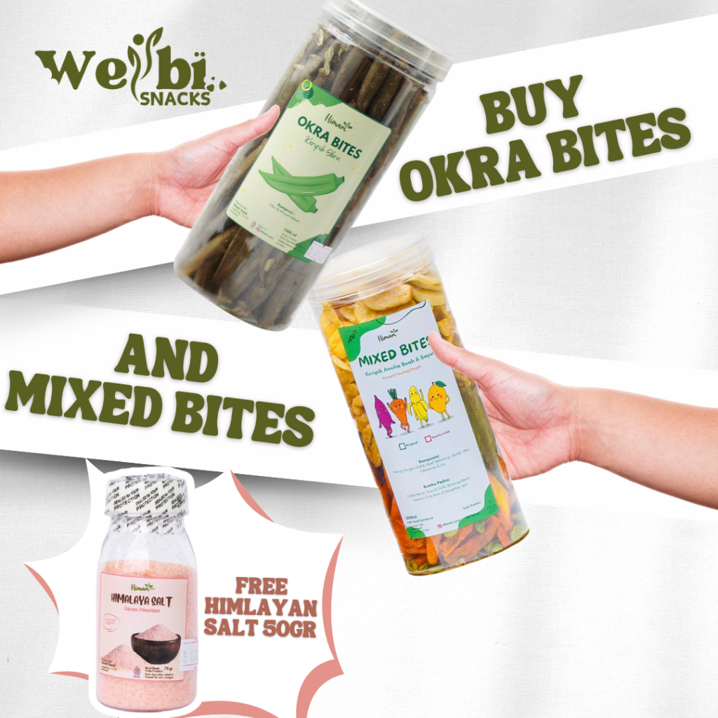 

Paket Hemat Keripik Mixed Buah & Sayur dan Okra Kemasan Jar 1300ml Free Garam Himalaya