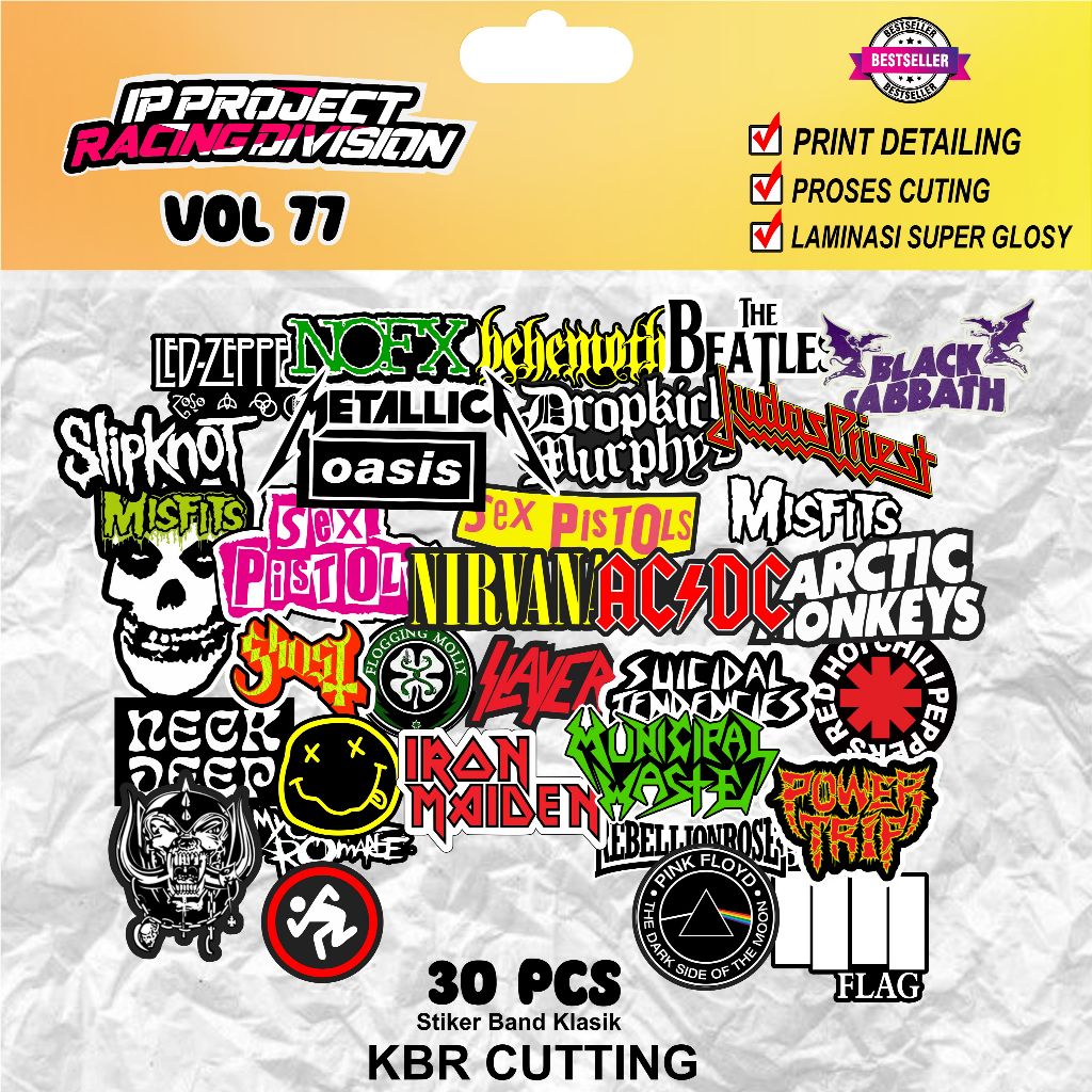 

30 PCS SUDAH PRIN CUT / TINGGAL TEMPEL SUDAH potongan Stiker Band Klasik Rock Band MusicPunk Rock