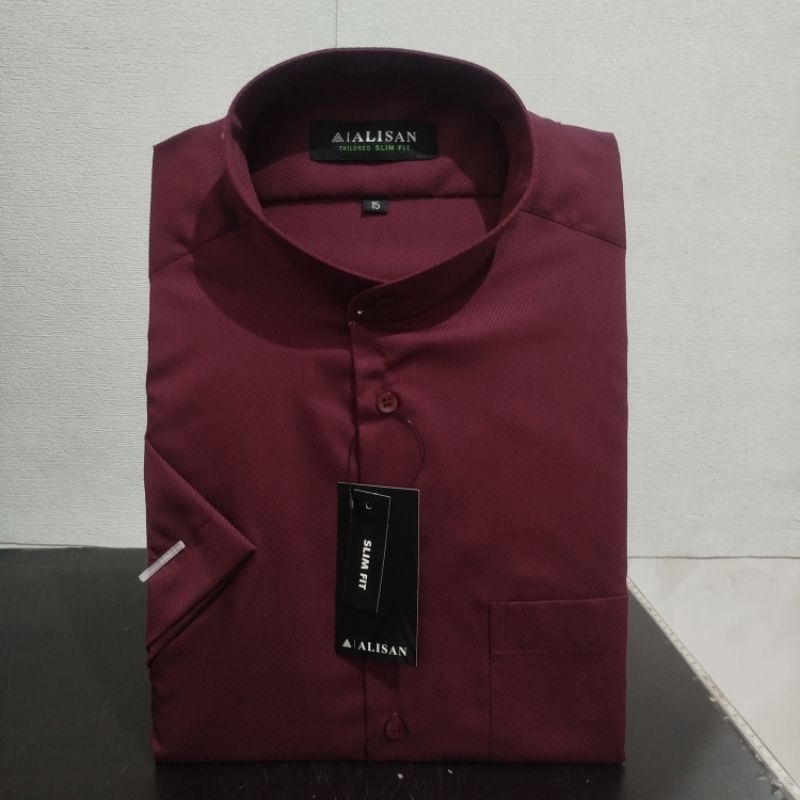 Lengan Pendek Slimfit ALISAN Dobby Koko Maron Krah Shanghai