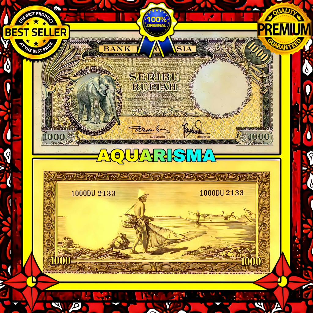 KOLEKSI NUMISMATIK - SOUVENIR UANG KUNO 1000 RUPIAH INDONESIA GAJAH 1957