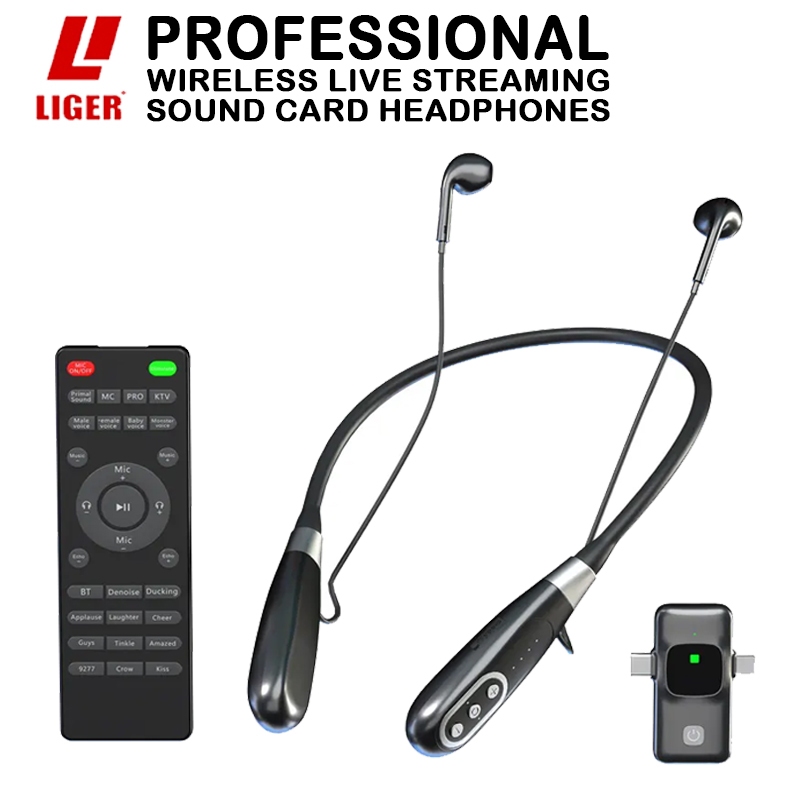 LIGER Professional Wireless Live Streaming Soundcard Headphones 2in1