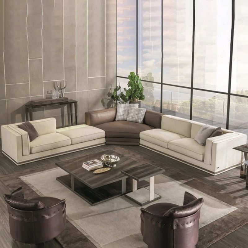 Sofa lengkung kulit modern ruang tamu mewah gaya eropa