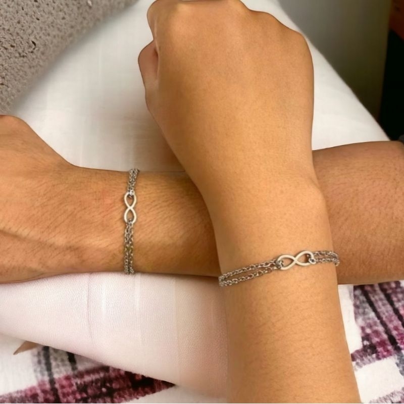Free Packing BOX 2pcs Gelang couple model rantai titanium anti karat liontin infinity simbol hubunga
