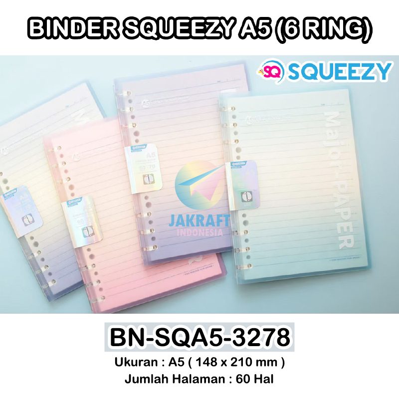

(1 Set) Refillable Slim Aesthetic Pastel Gradient Notebook A5 SQUEEZY BN-SQA5-3278 w/ 6 Ring Rings + Gratis Loose Leaf Binder File Note Book Cover Gradasi 20 Hole Holes Lubang Bisa Refill Isi Ulang