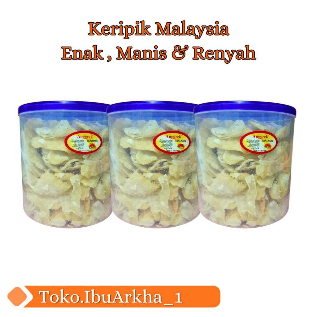 

Cemilan Keripik Malaysia ukuran 2,5 L / Toples Enak Manis & Renyah