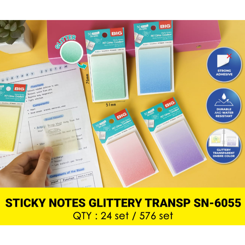 

BIG - Sticky Notes Warna Glitter Transparan / Note Kertas 76 x 51 SN-6055