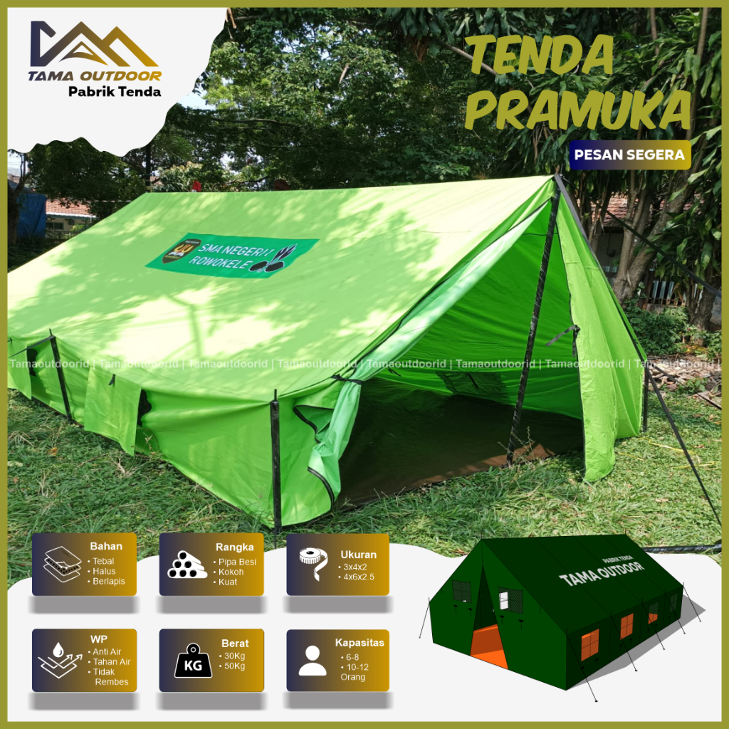 Tenda Pramuka Ukuran 3M x 4M fullset + Sablon | Tenda Dome Kap. 8 Orang