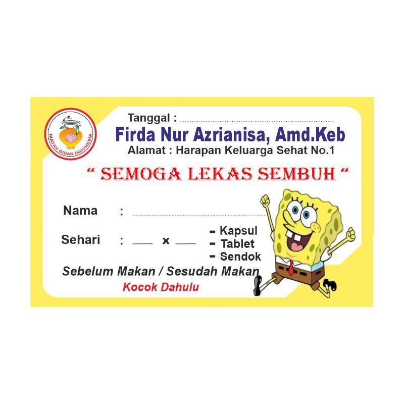 

Stiker Label obat SpongeBob ( 1 pak isi 50 pcs)