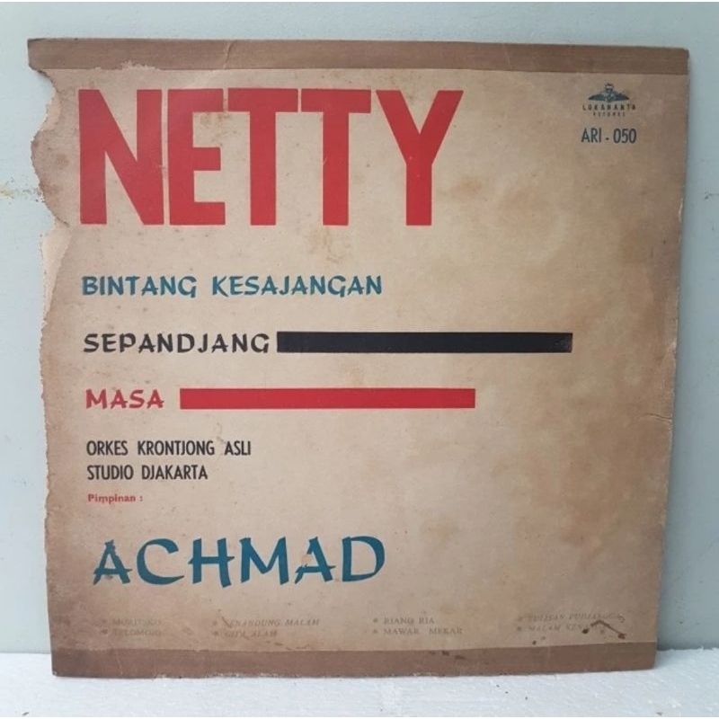 Vinyl Piringan Hitam Lokananta 10 inch Netty & Orkes Krontjong Asli Studio Djakarta - Moritsko