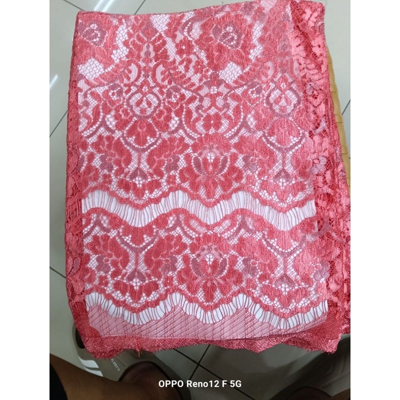 BAHAN KEBAYA BRUKAT SAINT LAURENT WARNA PINK SALMON