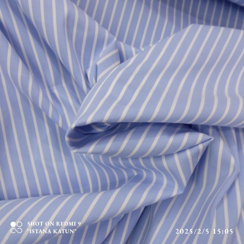 kain katun yandet salur putih dasar biru premium gaent