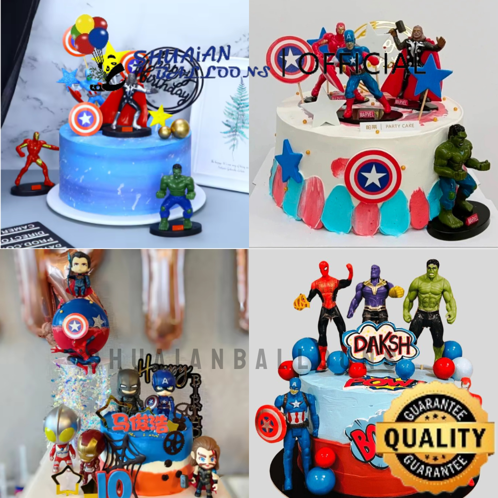 4Pcs Hiasan Kue Mainan Miniatur 3D Karakter Avengers Tema Superhero Thor Captain Amerika Hulk Iron M