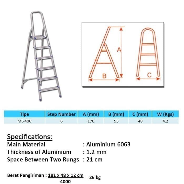 Tangga Alumunium Lipat 6 Step Dalton ML-406 Tangga Lipat 1,7 METER