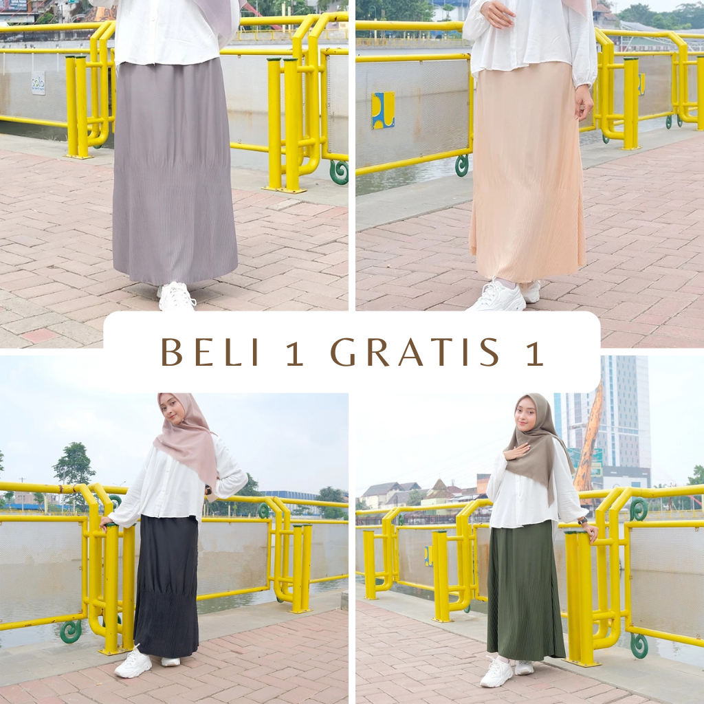 Beli 1 Gratis 1 Rok Plisket Pecah Hyget Bawahan Wanita Rok Pleated Plisket Setengah Paket Bundling