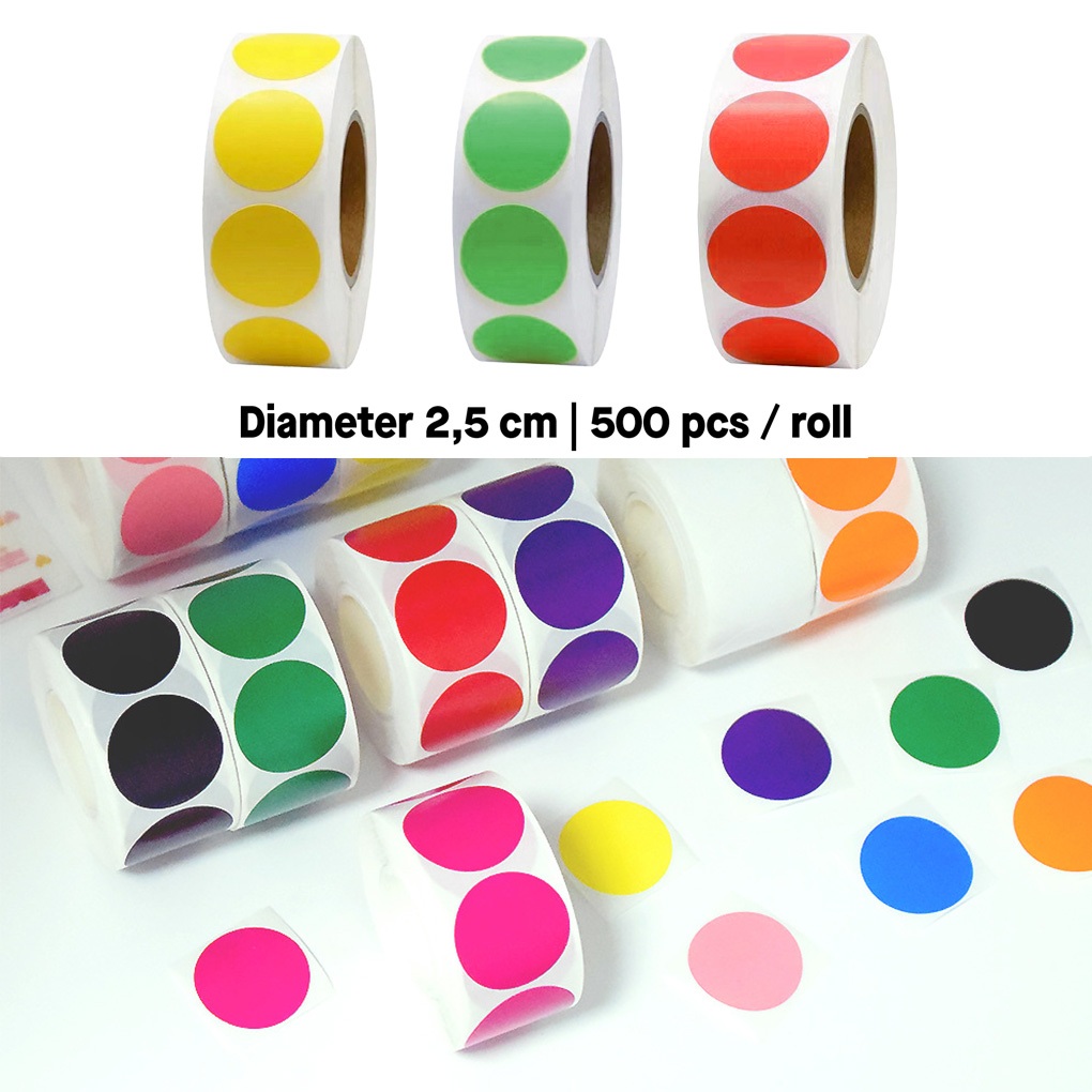 

2.5 cm Dot Sticker Marker Warna Bundar Label Stiker Print Thermal Bundar - 500pcs/ roll