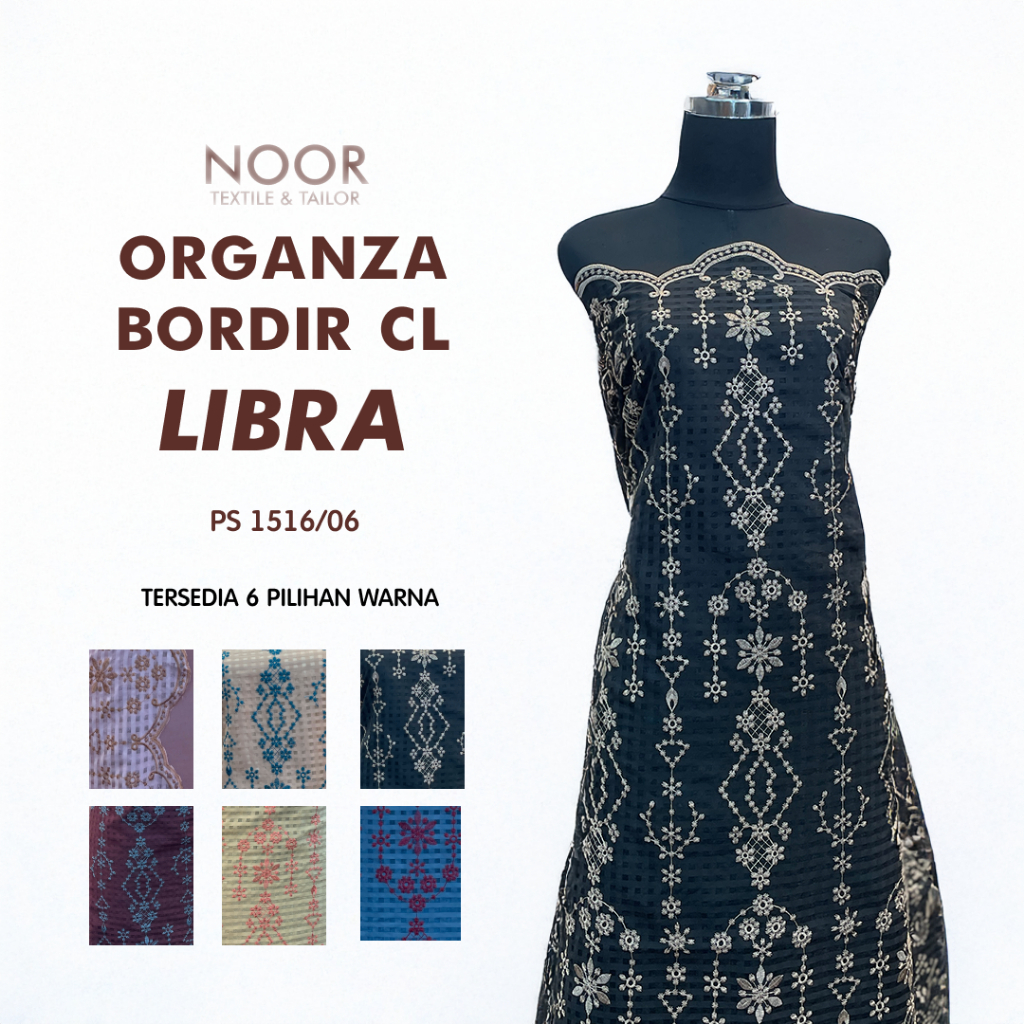 Kain Bahan Organza Bordir LIBRA - CL BARU | motif Etnik Flora | Organza Kotak-kotak | Motif Bunga | 