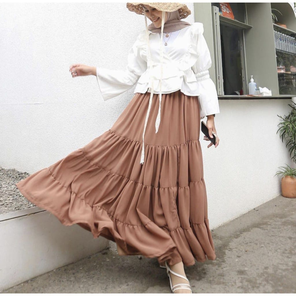 Rok panjang Kerutan Susun 4 Rok muslim / jumbo Bawahan Ibu hamil Terbaru