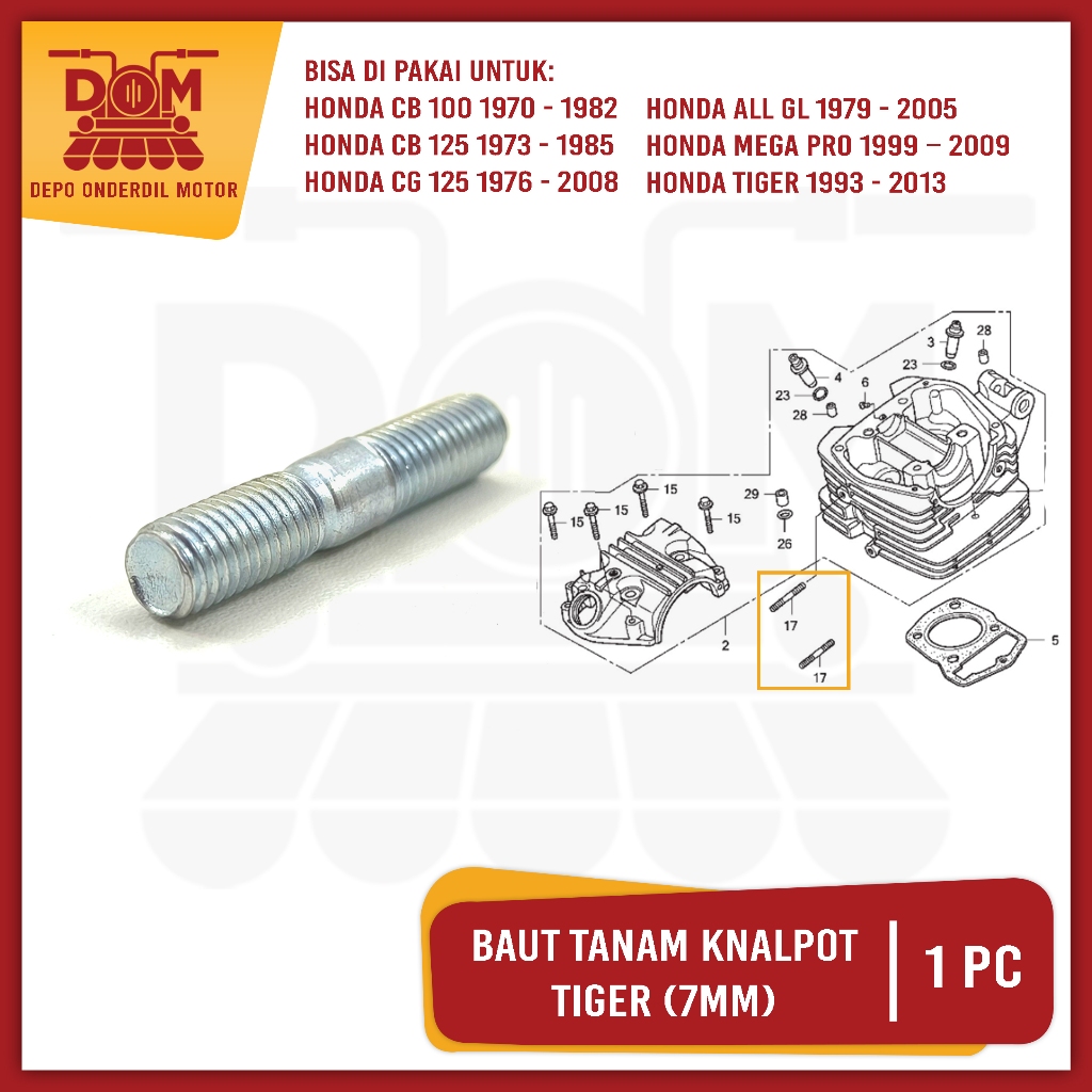 Baut Tanam Knalpot Tiger 7mm Harga Per 1 Biji (PSP) Baud Kenalpot Honda Tiger 2000 revo Drat 11 7mm