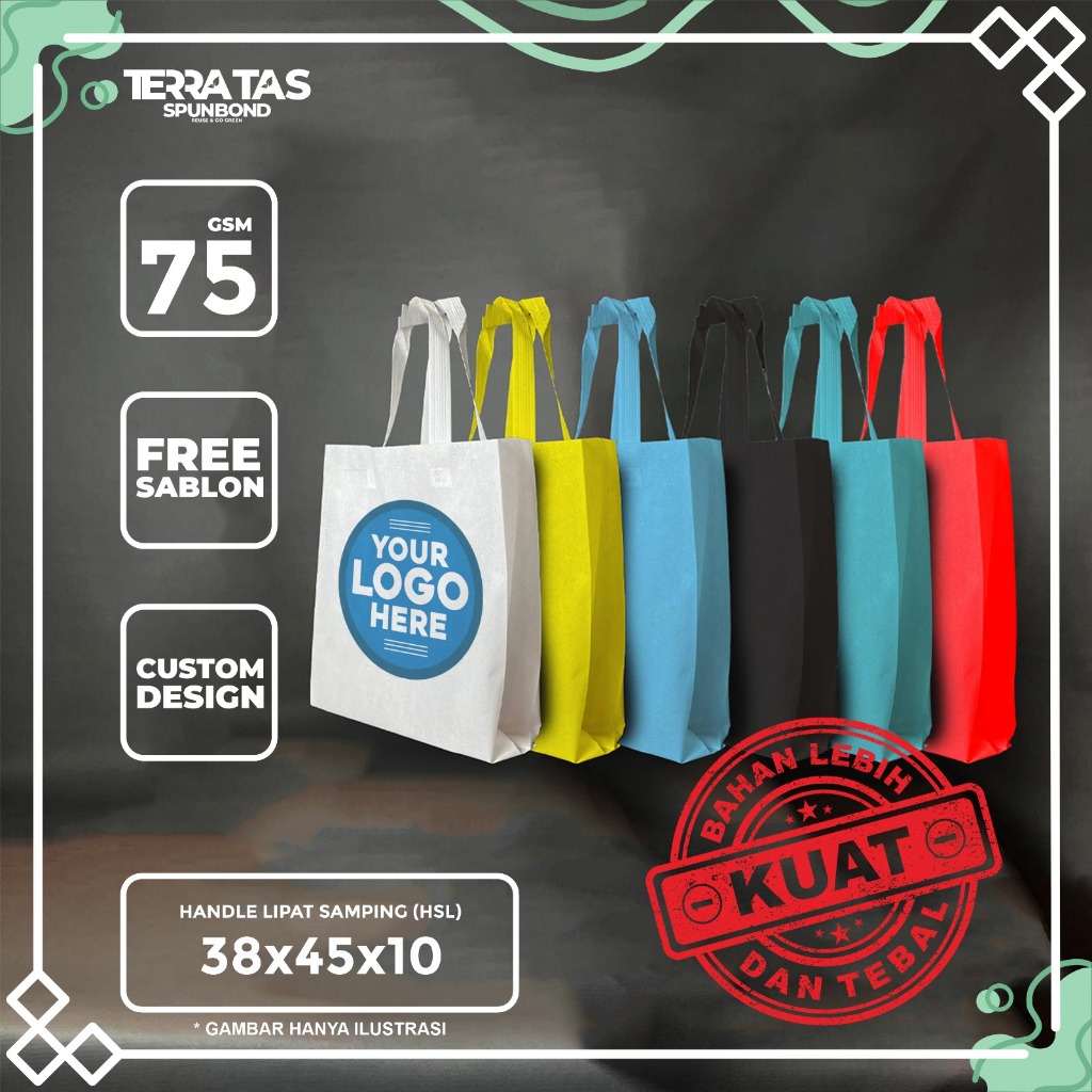 

Custom Sablon 75 GSM 38x45x10 Kantong Belanja Souvernir Goodie Bag Kain Spunbond Souvenir Hampers