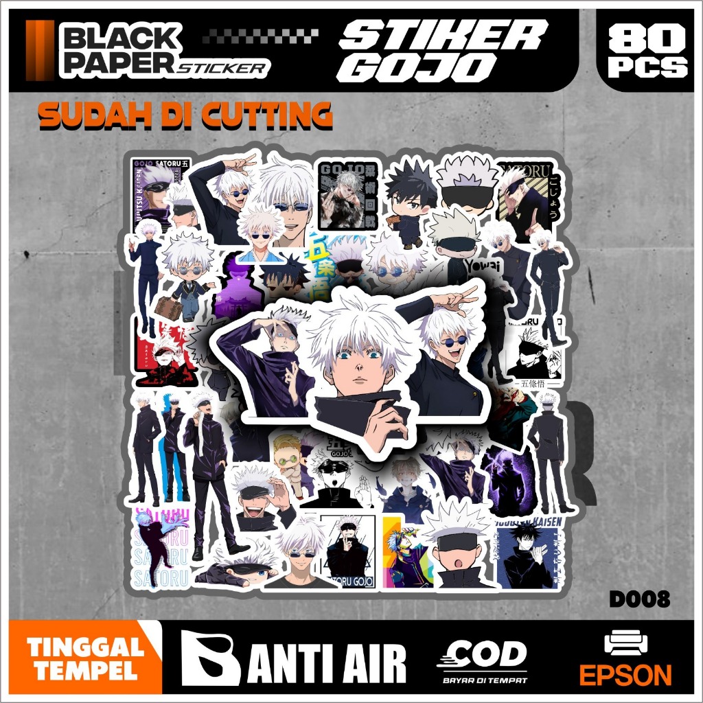 

80pcs stiker pack gojo satoru anime jujutsu kaisen sudah terpotong tinggal tempel