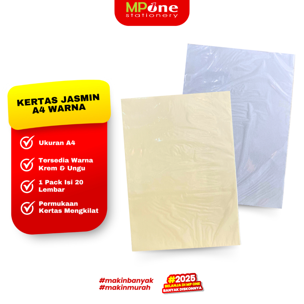 

(1 PACK) Kertas Jasmine 150gr Warna Krem & Ungu / Kertas Jasmine Mengkilat / Kertas Cetak Undangan DLL Isi 20 Lembar
