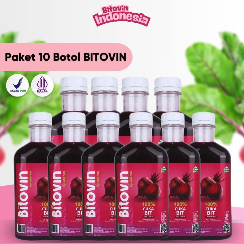 

Bitovin Paket 10 Botol - Cuka Buah Bit - Solusi Bantu Atasi masalah Jantung & Sumbatan Darah - Halal