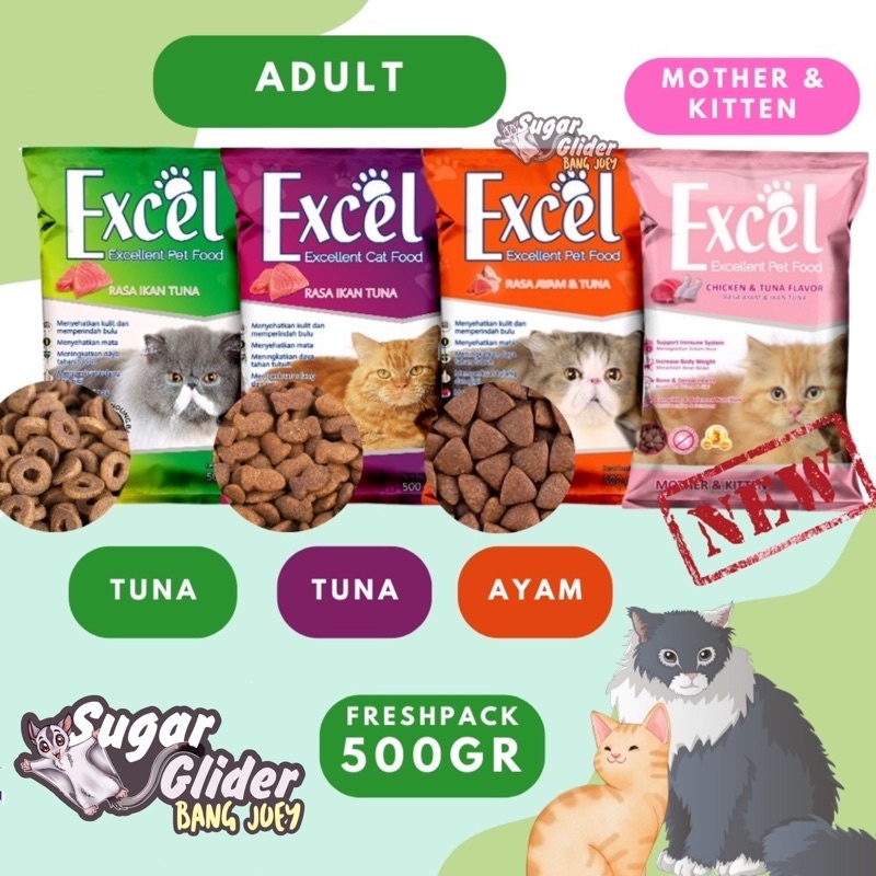 EXCEL CAT FOOD 500gr | Excel Adult Makanan Kucing 500gr Makanan Kering Kucing