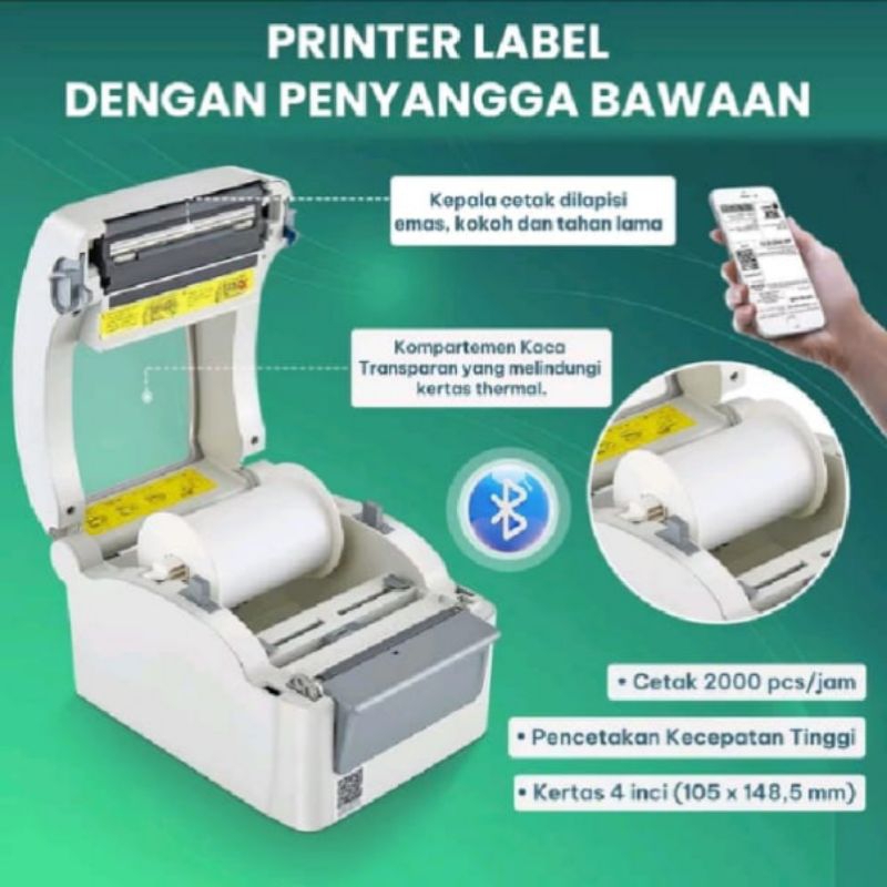 BARCODE PRINTER THERMAL WAYBIL PRINTER USB+BLUETOOTH MESIN CETAK LABEL STIKER RESI 4&3 IN