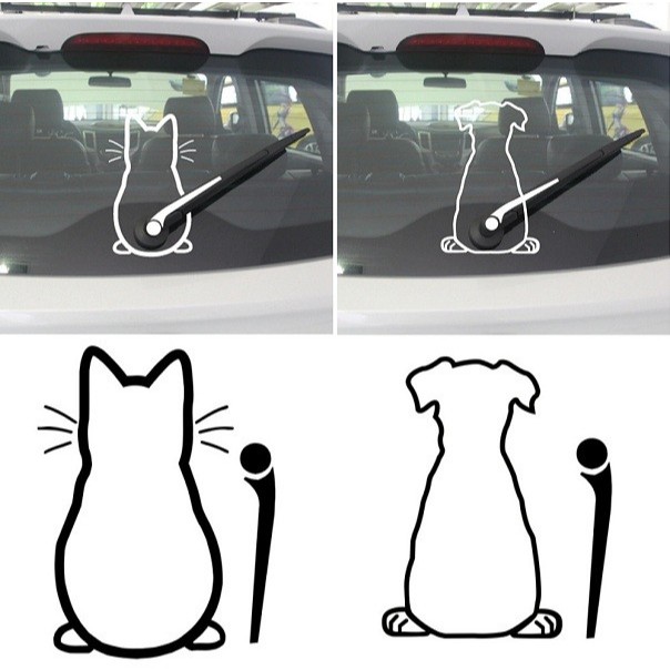 Stiker Lucu Kaca Belakang Mobil Cutting Sticker Kucing/Anjing Goyang