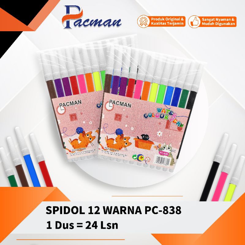 

spidol 12 warna 838 pacman /pen warna 838 12warna murah