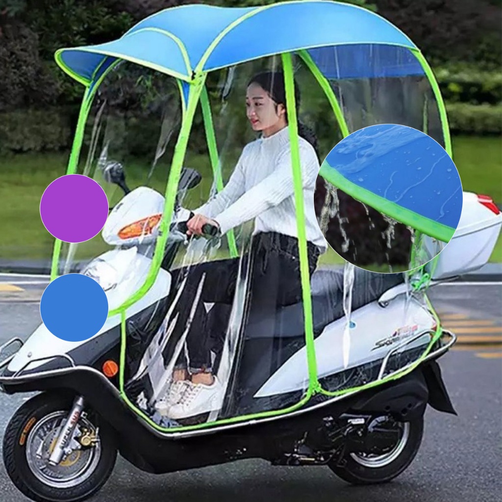 Payung Motor tenda sepeda motor Perlindungan dari hujan dan panas payung motor full tirai - Biru/Ung