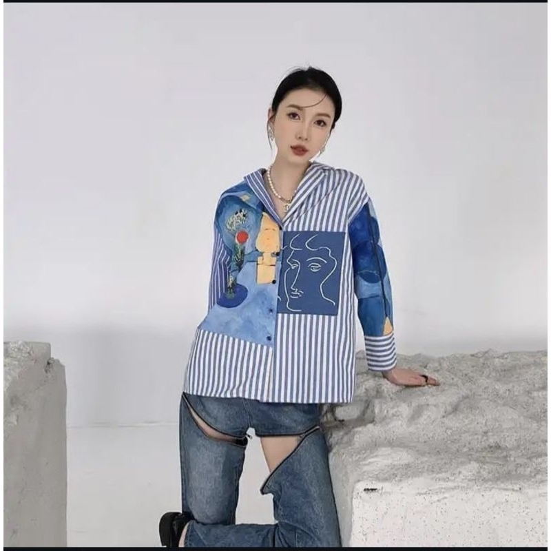 Blus Garis-Garis Motif Lukis