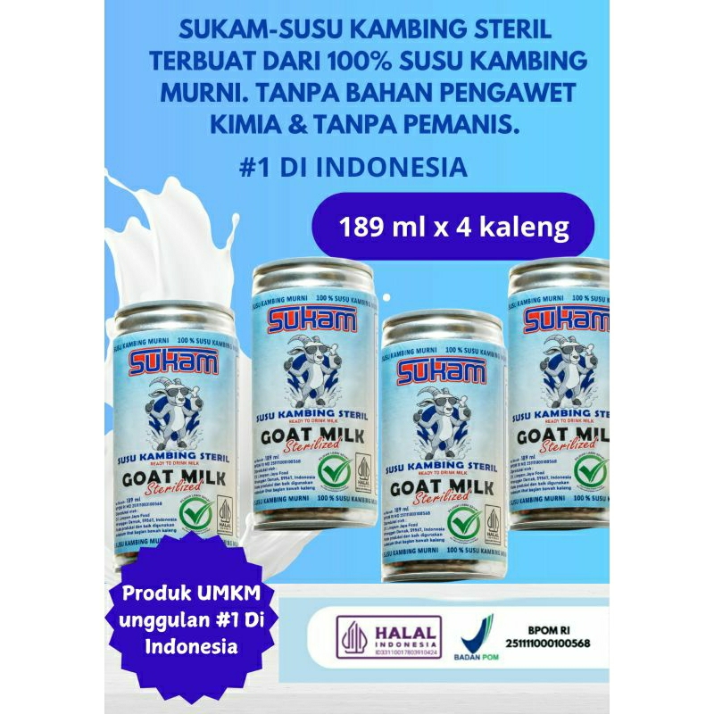 

SUKAM-susu kambing steril | susu kalengan | susu murni. 189ml x 4 kaleng