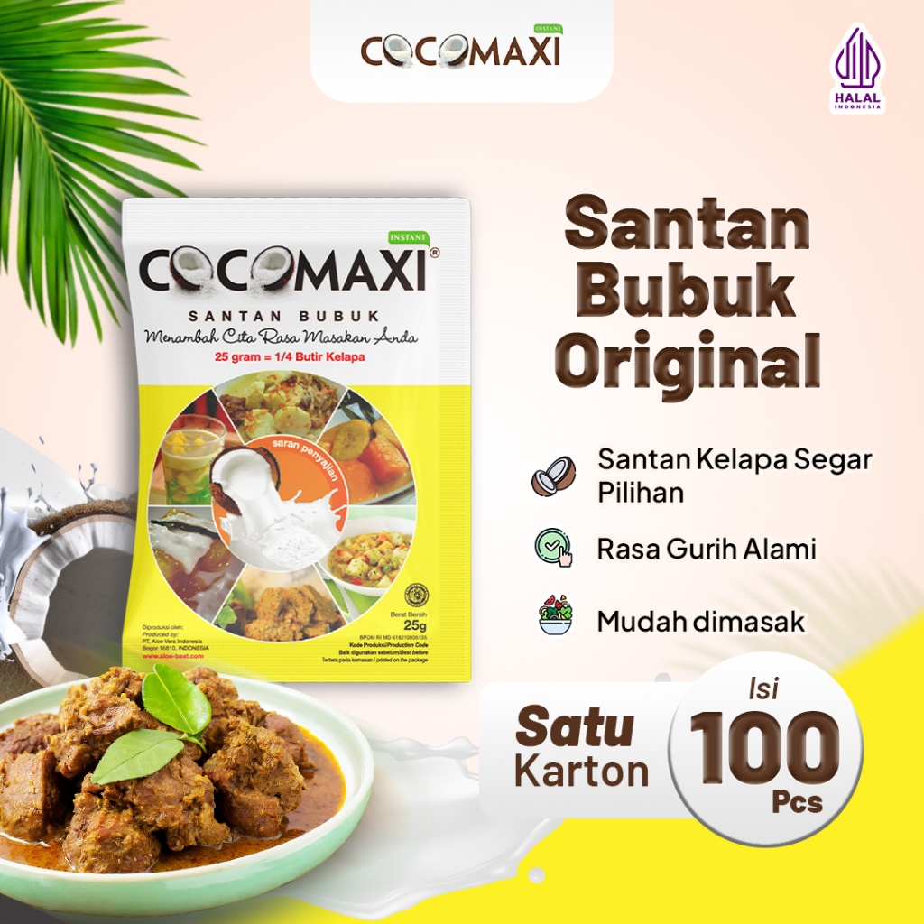

COCOMAXI Santan Kelapa Bubuk Gurih Alami 25 gr - Isi 100 Sachet