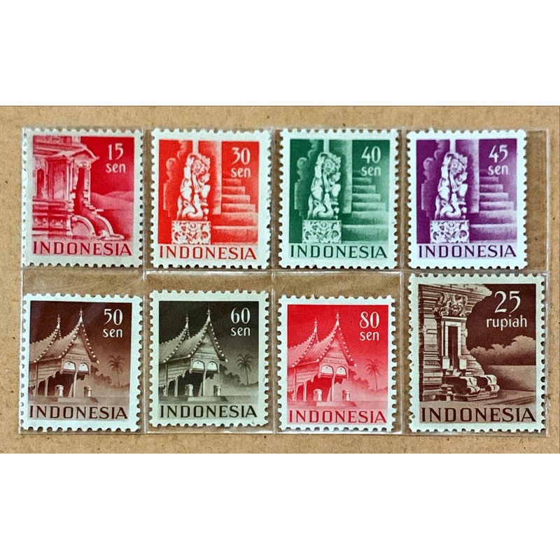 

(BA) PRANGKO INDONESIA 1949 CANDI DAN BANGUNAN SHORT SET 8V MNH.