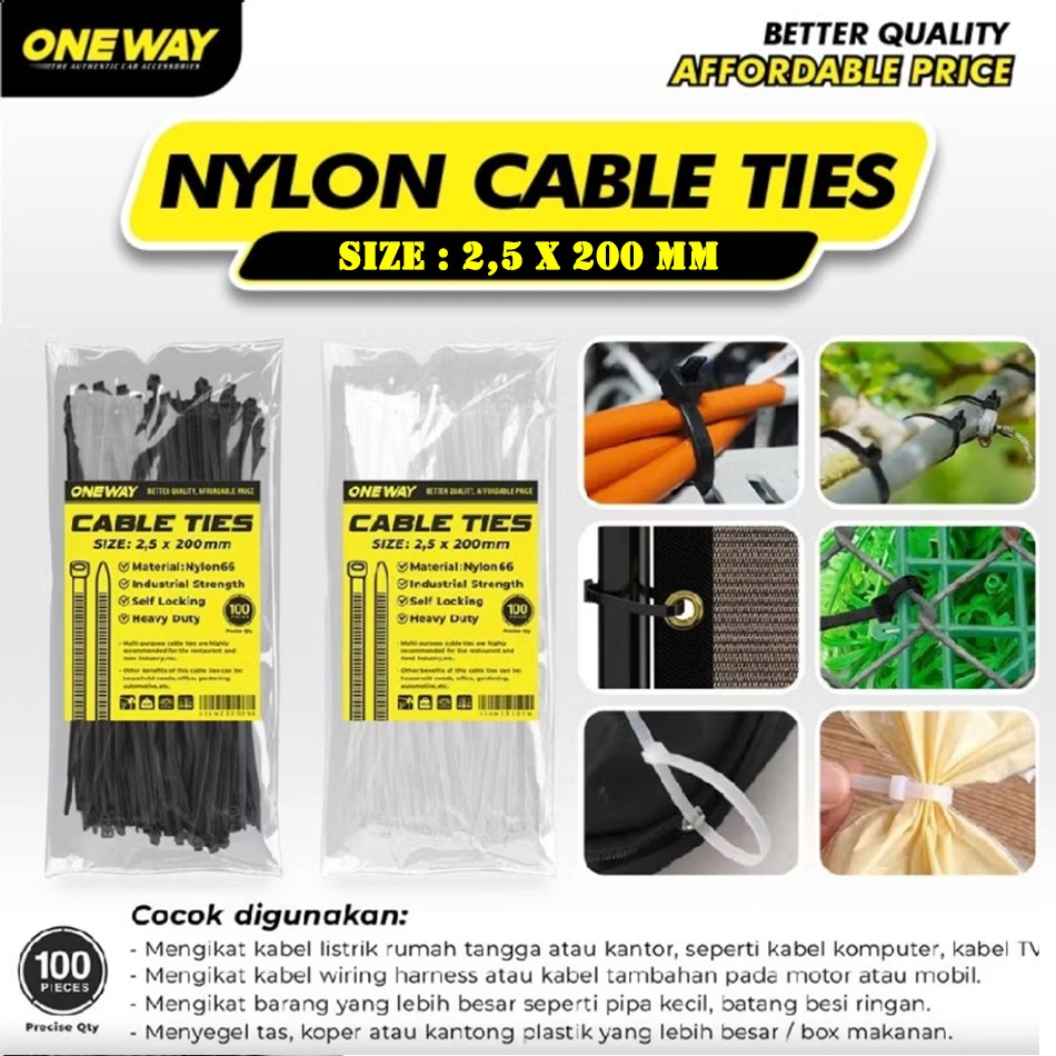 

Kabel Ties Nylon 2,5 x 200 mm Isi 100 Pcs Tis Pengikat Serbaguna , Kabel One Way