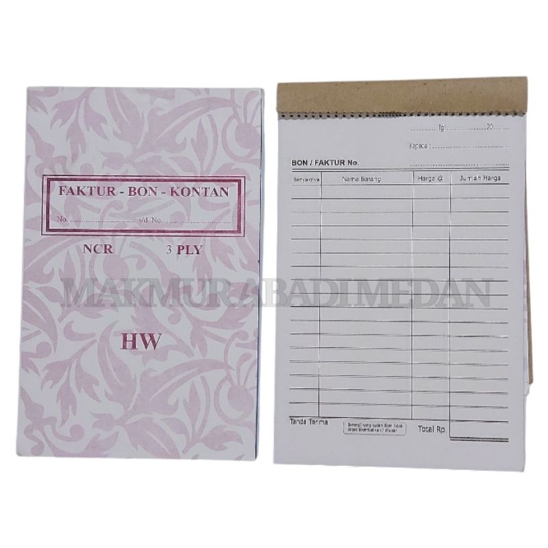 

(1Pcs) Bon Faktur Rangkap 3 Ply Kecil HW Buku Nota Faktur Bon Kontan Tegak Miring