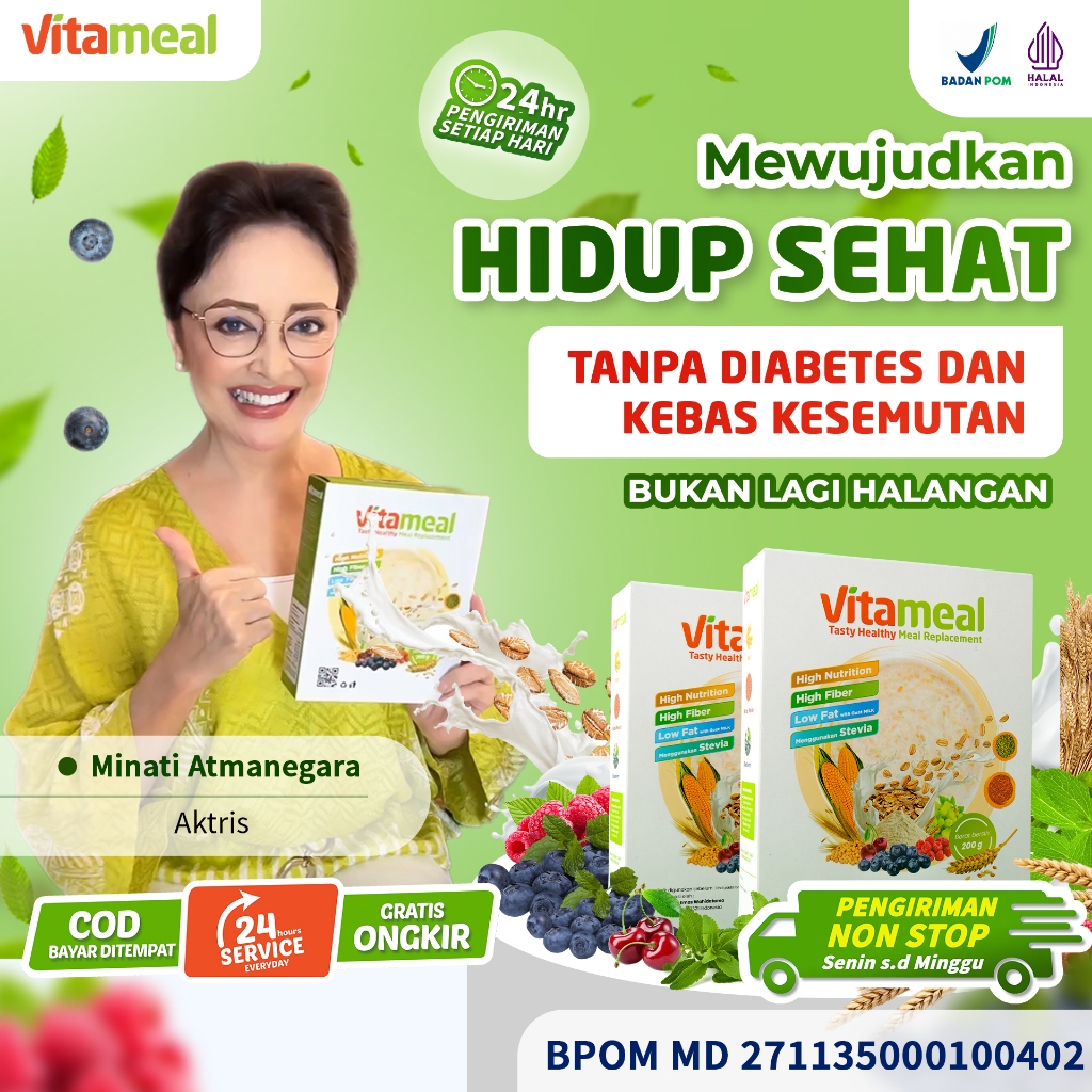 

VITAMEAL 2 Box 200gr - Sereal Multigrain Solusi Untuk Menurunkan Gula Darah Mencegah Diabetes Kolestrol Maag Asam Lambung Secara Alami