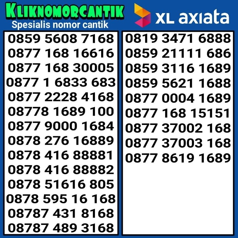 nomor cantik XL 168 kartu perdana XL 4G&5G A1