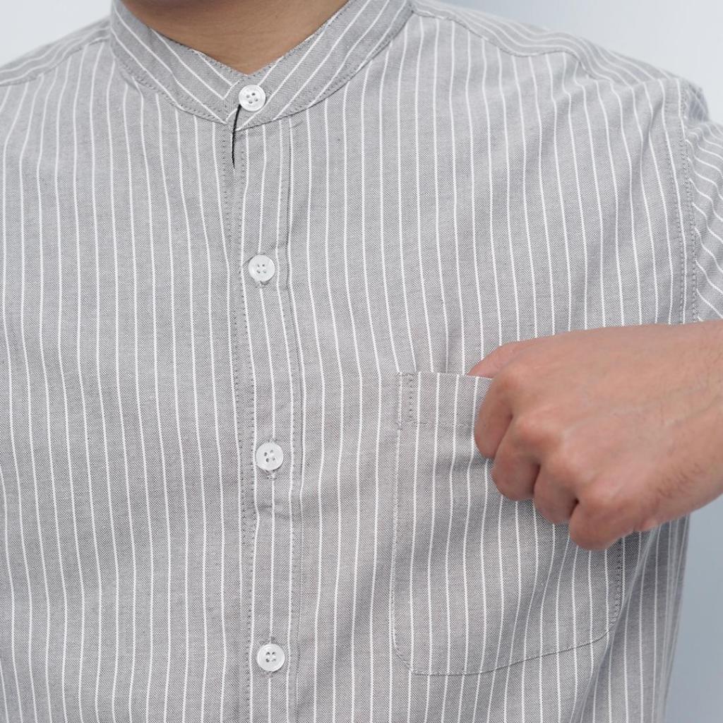 Kemeja Garis Krah Koko Panjang ZARA Pria New | Kemeja Sanghai Salur Casual Pria | Kemeja Motif Pria 