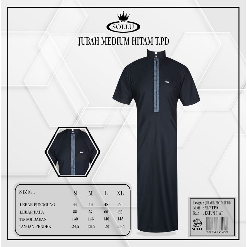 Gamis Pria /Jubah Pria Muslim Sollu Lengan Pendek Hitam Premium Dewasa Motif Bordir / Jubah Pria Mus