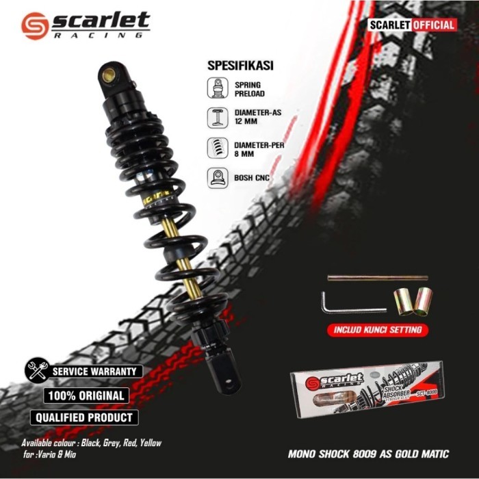 MONO SHOCK SHOCK BREAKER BELAKANG NON TABUNG MATIC VARIO 330MM AS GOLD 8009 SCARLET RACING