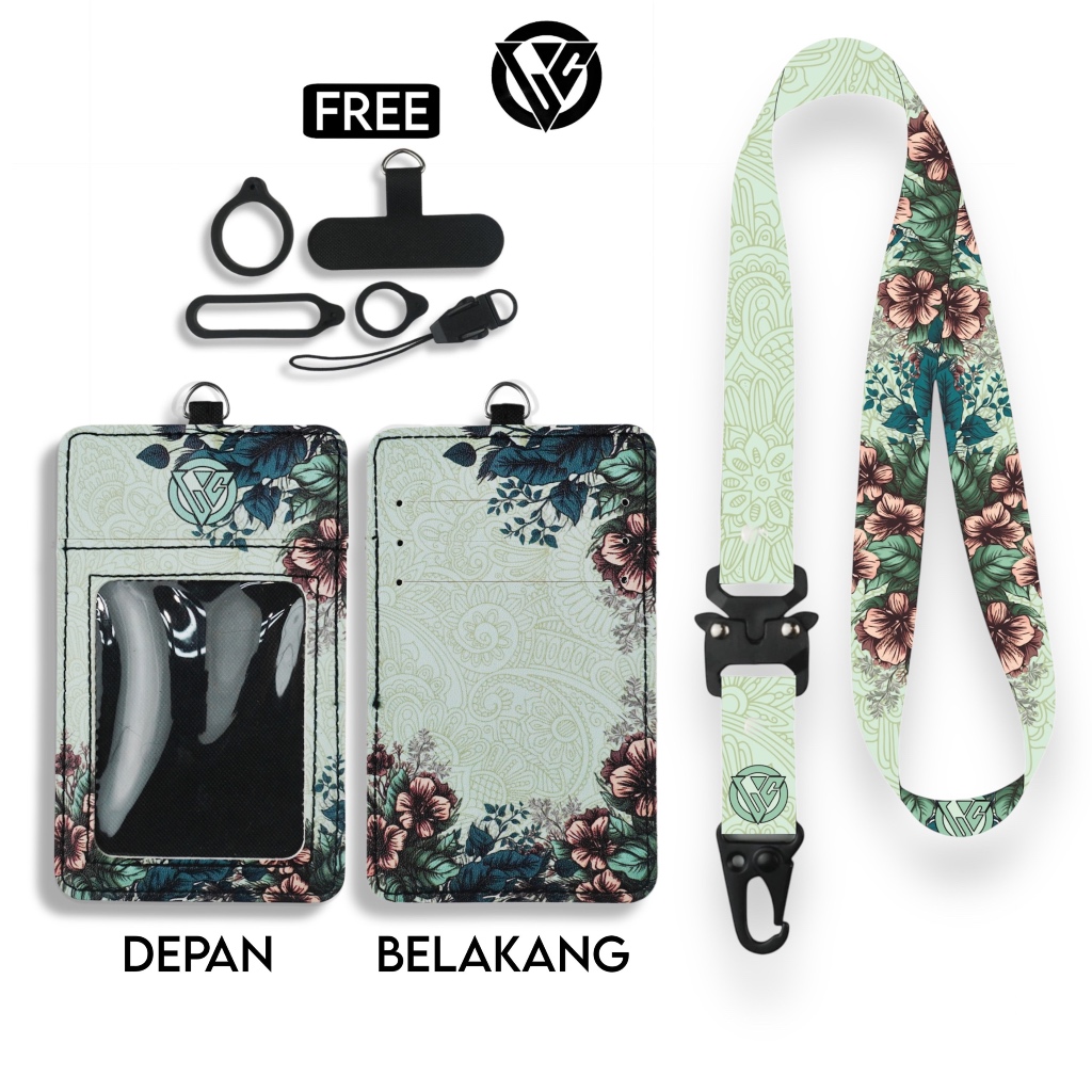

LC.ID Lanyard Id Card Holder Leather Printing UV Tali Lanyard Holder Kulit Printing - Floral Series V4