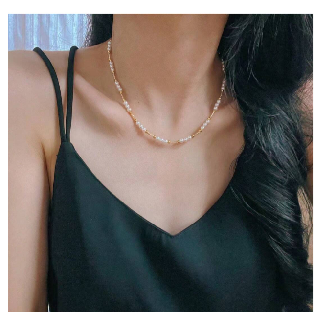 Elegant 4mm White Pearl Beads Necklace
