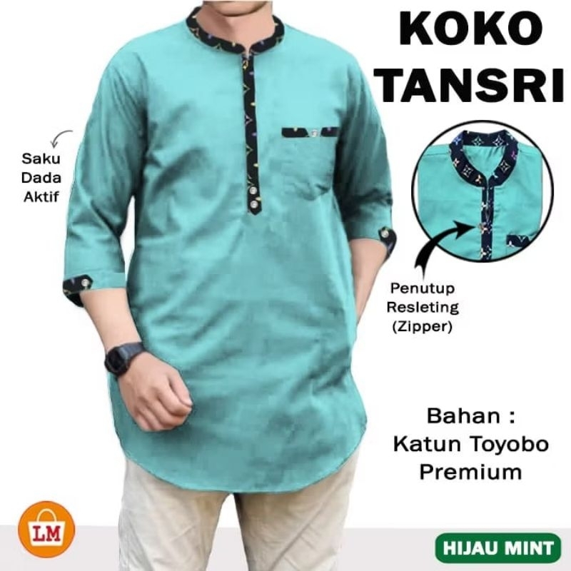 TANU - NEW BAJU KOKO KEMEJA KURTA ARAB PAKISTAN JUMBO KATUN TOYOBO PREMIUM LENGAN 3/4 ADA SAKU TERBA